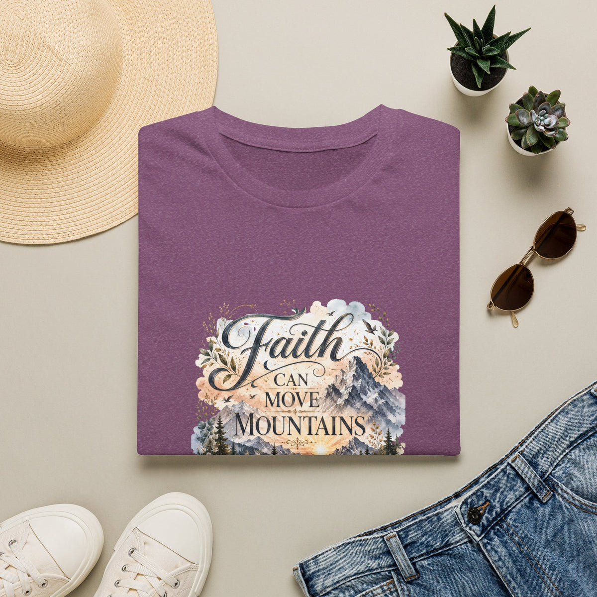 Faith Can Move Mountains T-Shirt Inspirational Christian Mountain Graphic Tee