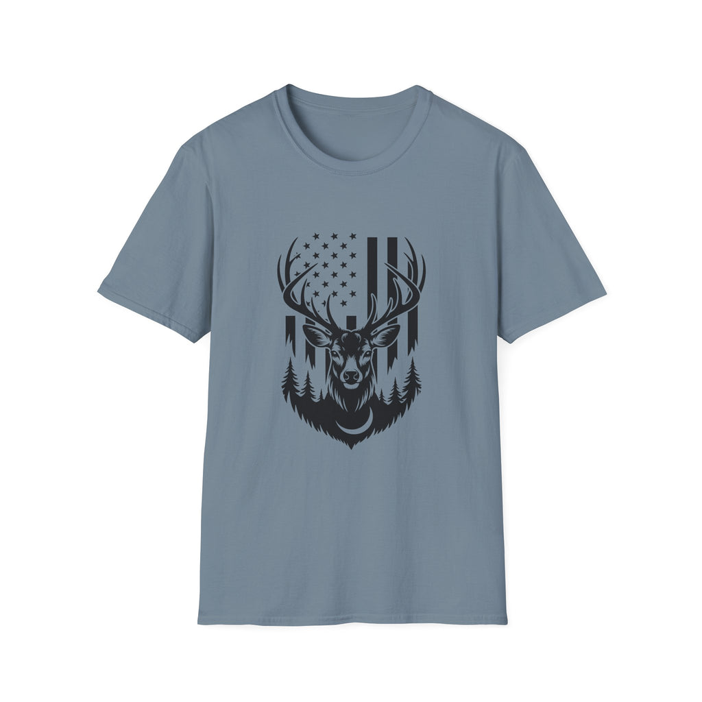 Rustic American Flag Buck T-Shirt — Patriotic Hunting Gift for Men Wildlife Tee