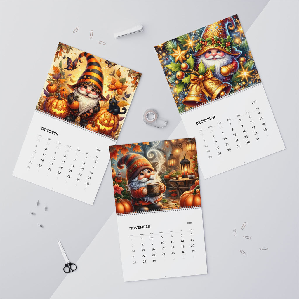 2027 Gnome Wall Calendar — Whimsical Nordic Gnome Art, 12-Month Wall Calendar