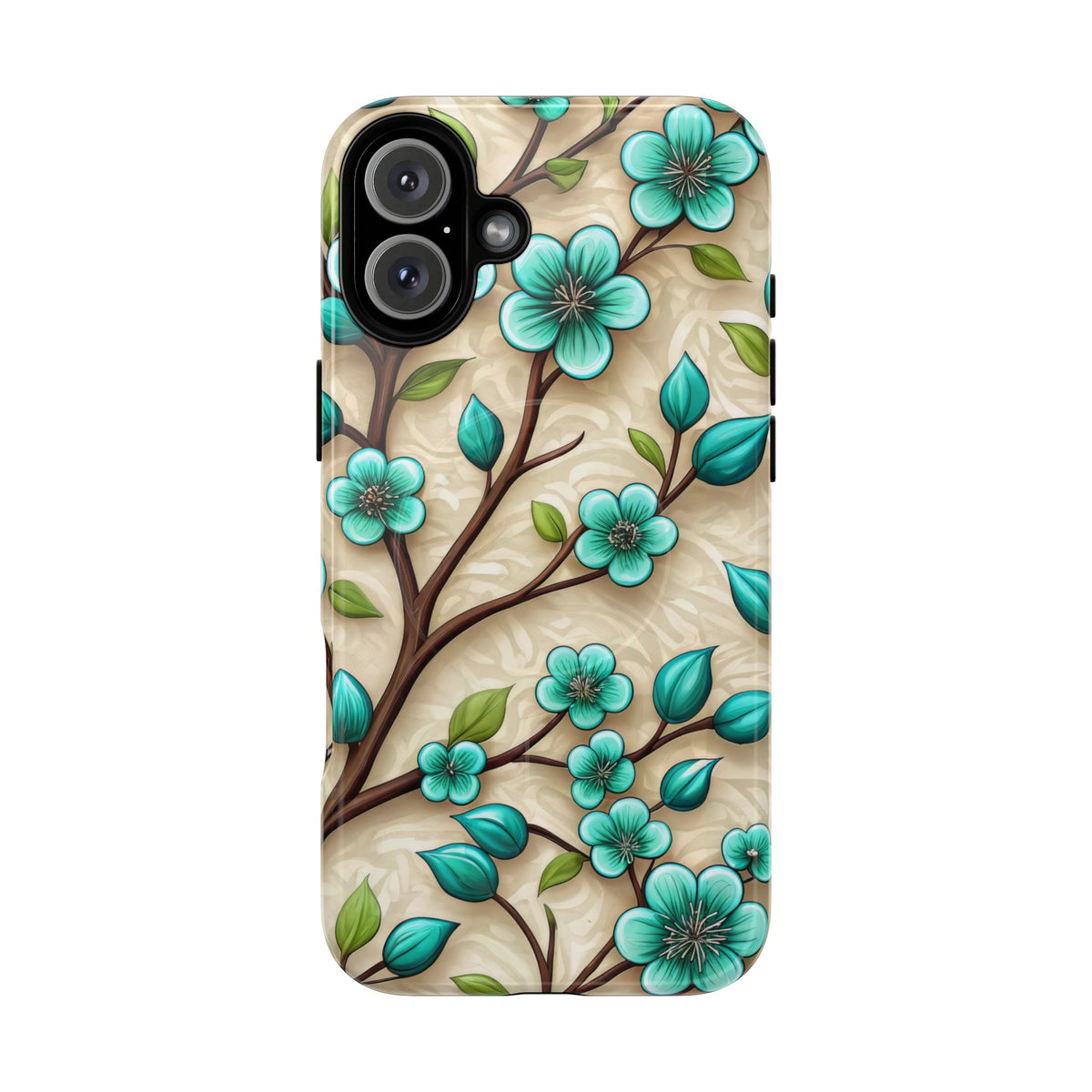 Floral Teal Blossom Tough Magnetic iPhone Case — MagSafe Protective Cover