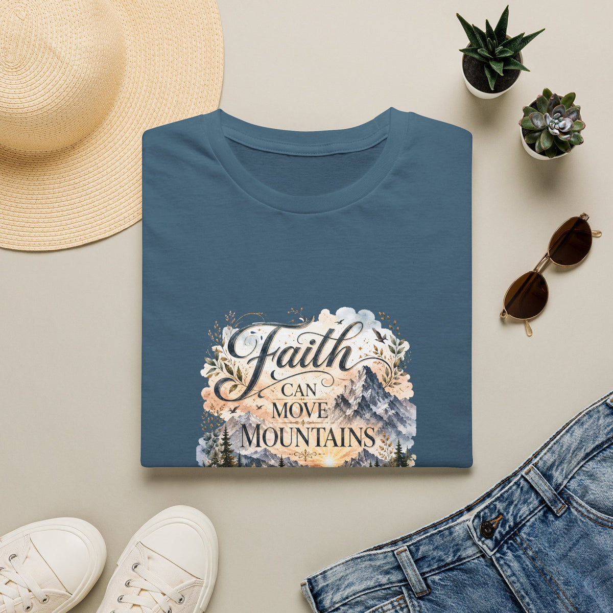 Faith Can Move Mountains T-Shirt Inspirational Christian Mountain Graphic Tee