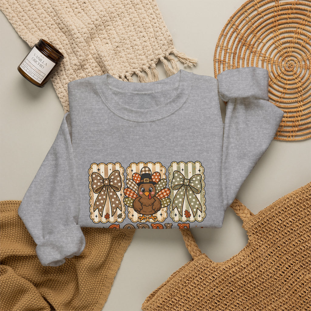 Thanksgiving Crewneck Sweatshirt — "Gobble Gobble 'til You Wobble" Turkey Design