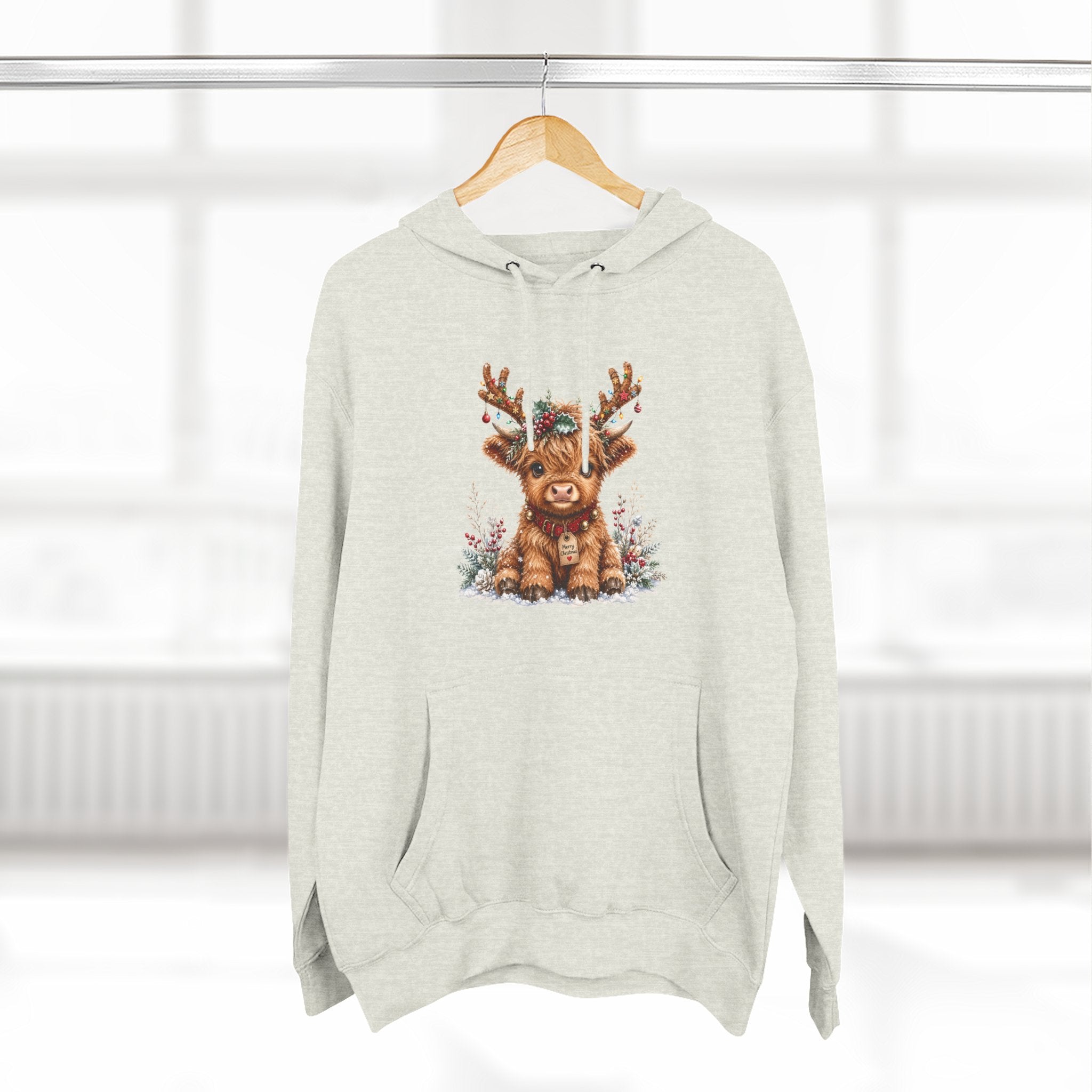 Cute Reindeer Fleece Hoodie - Christmas Woodland Holiday Sweatshirt