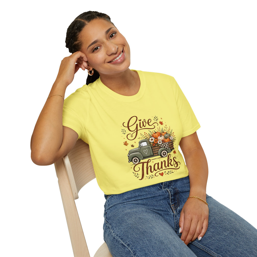 Give Thanks Fall Truck T-Shirt — Pumpkin Harvest Autumn Tee