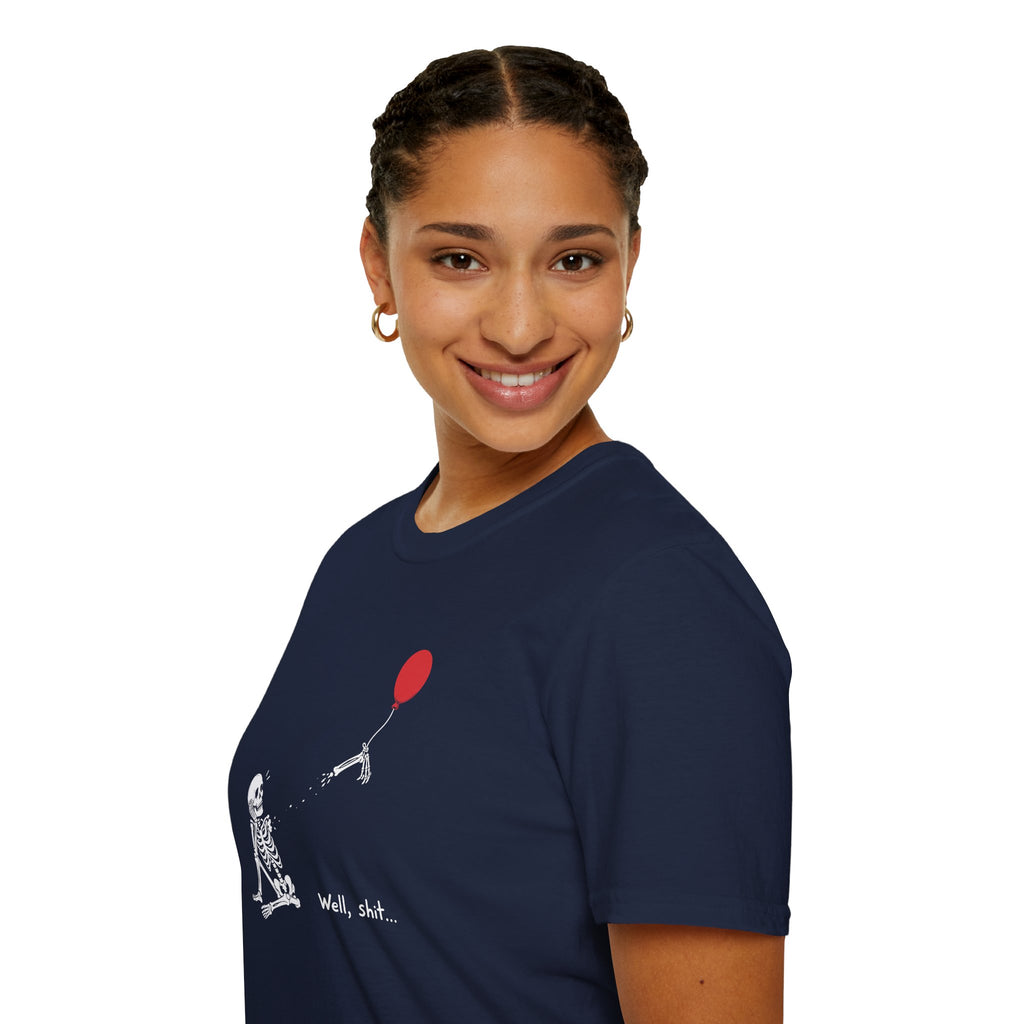 Funny Skeleton Balloon T-Shirt, Well Shit Graphic Tee