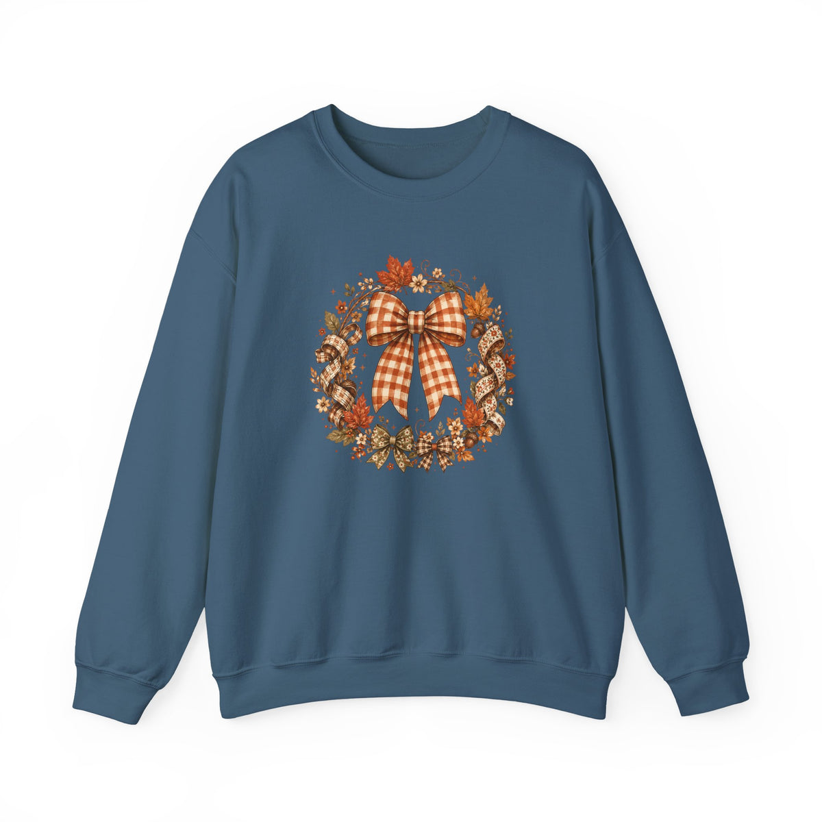 Cozy Autumn Plaid Bow Wreath Crewneck Sweatshirt