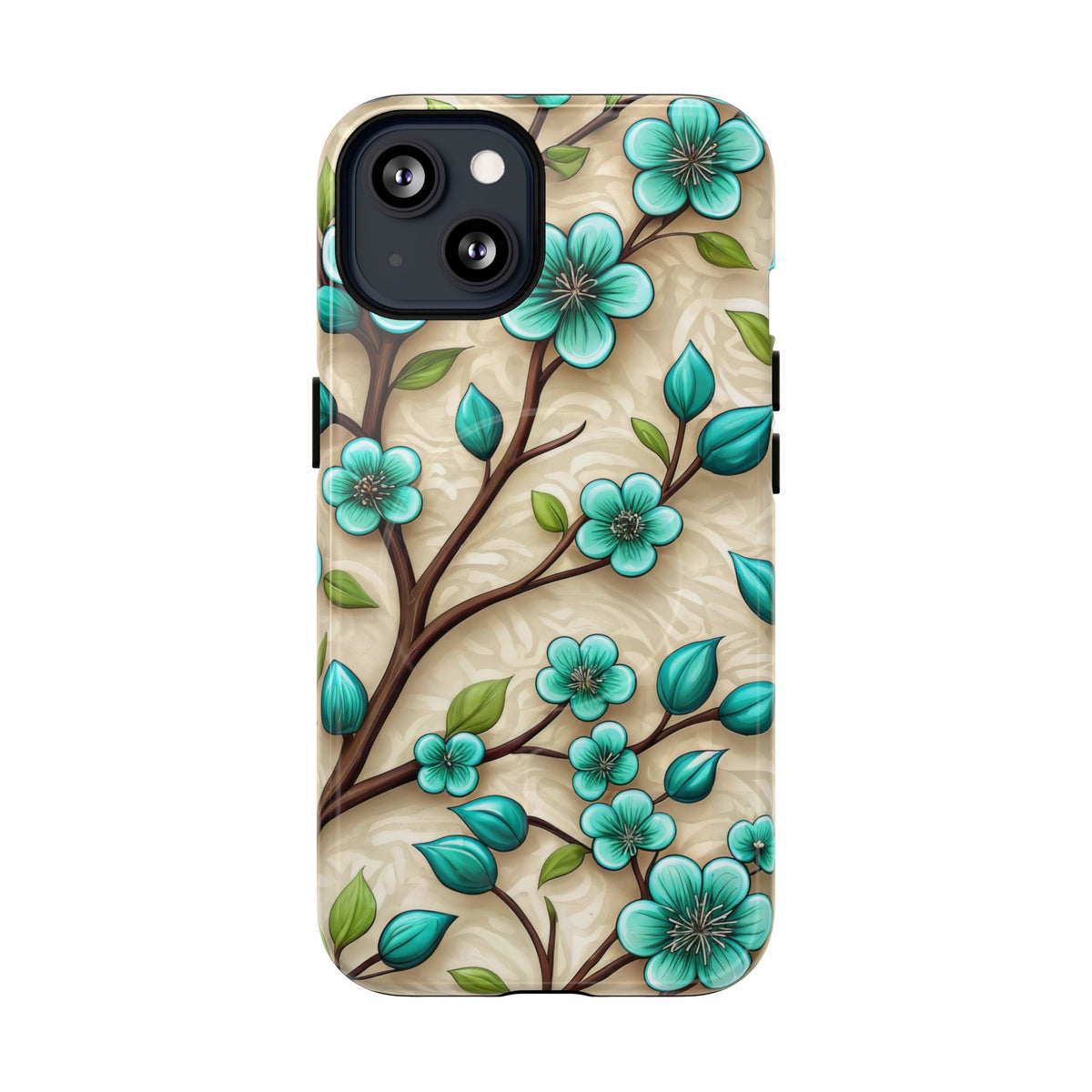 Floral Teal Blossom Tough Magnetic iPhone Case — MagSafe Protective Cover
