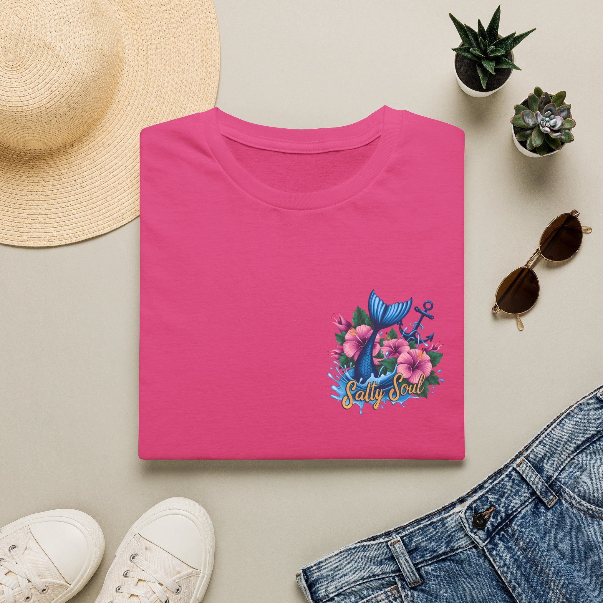 Salty Soul Mermaid Anchor Floral T-Shirt — Cute Beach Gift for Women Nautical Tee