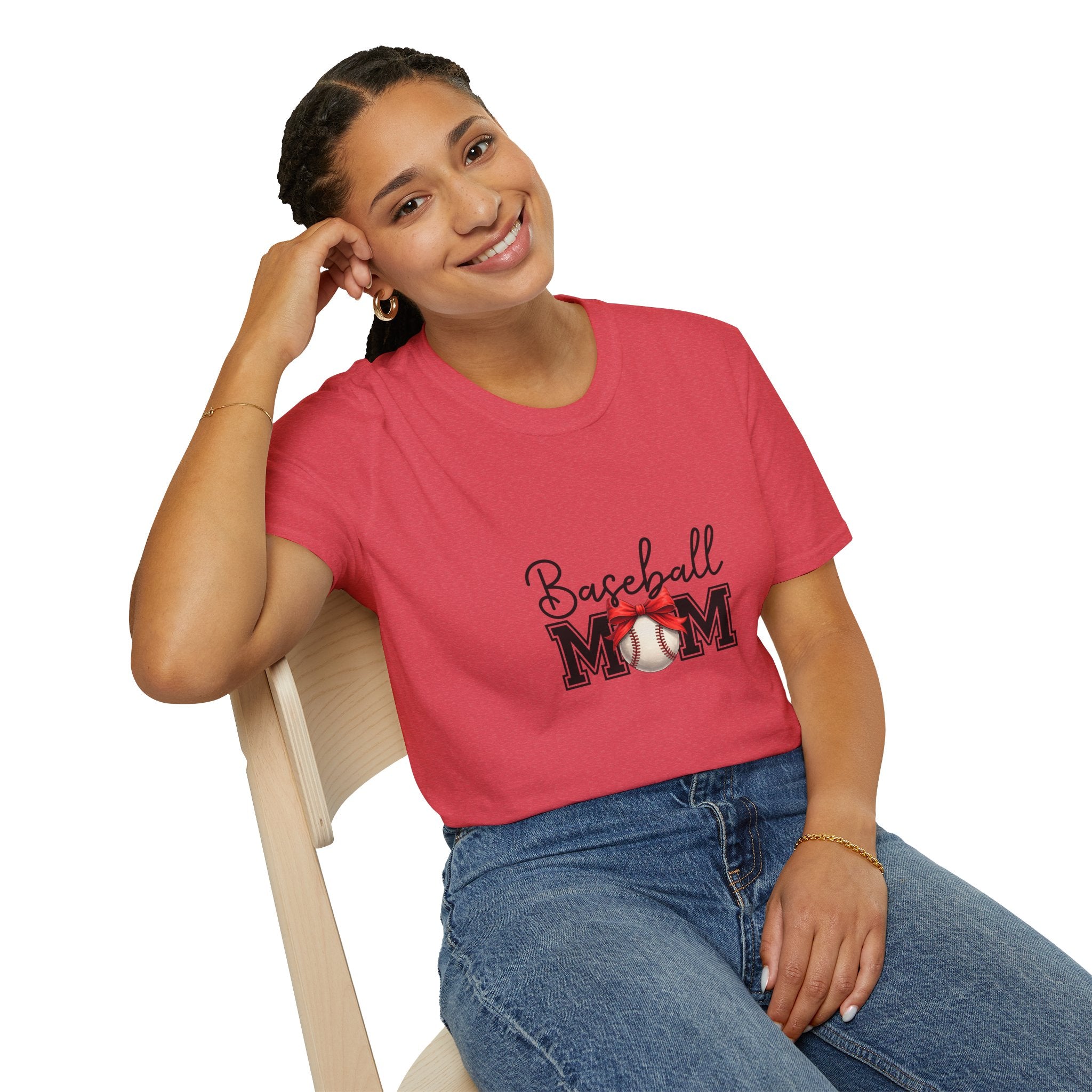 Baseball Mom T-Shirt — Cute Red Bow Gift for Sports Moms Game Day Graphic Tee