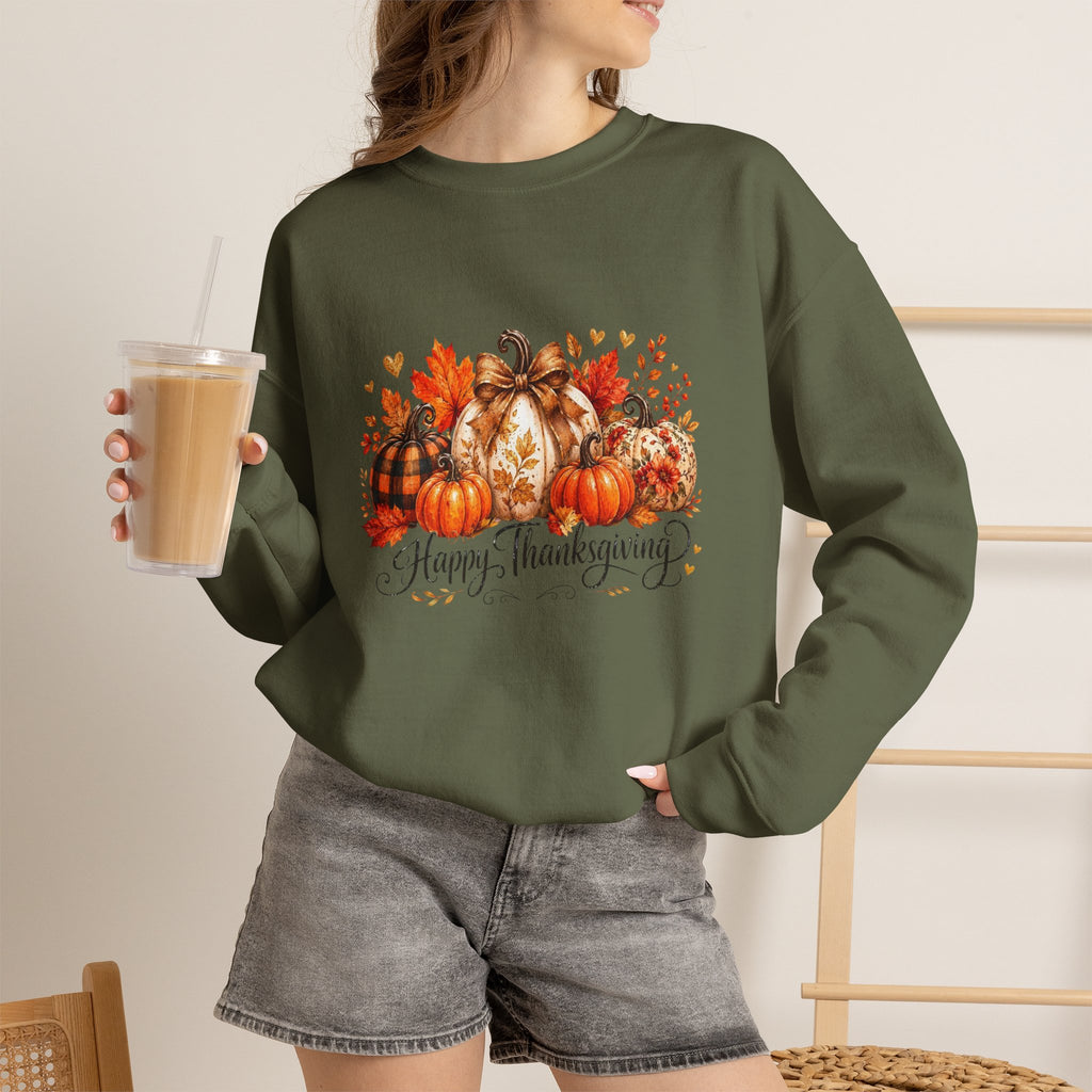 Thanksgiving Pumpkin Crewneck Sweatshirt — Happy Thanksgiving Harvest Design
