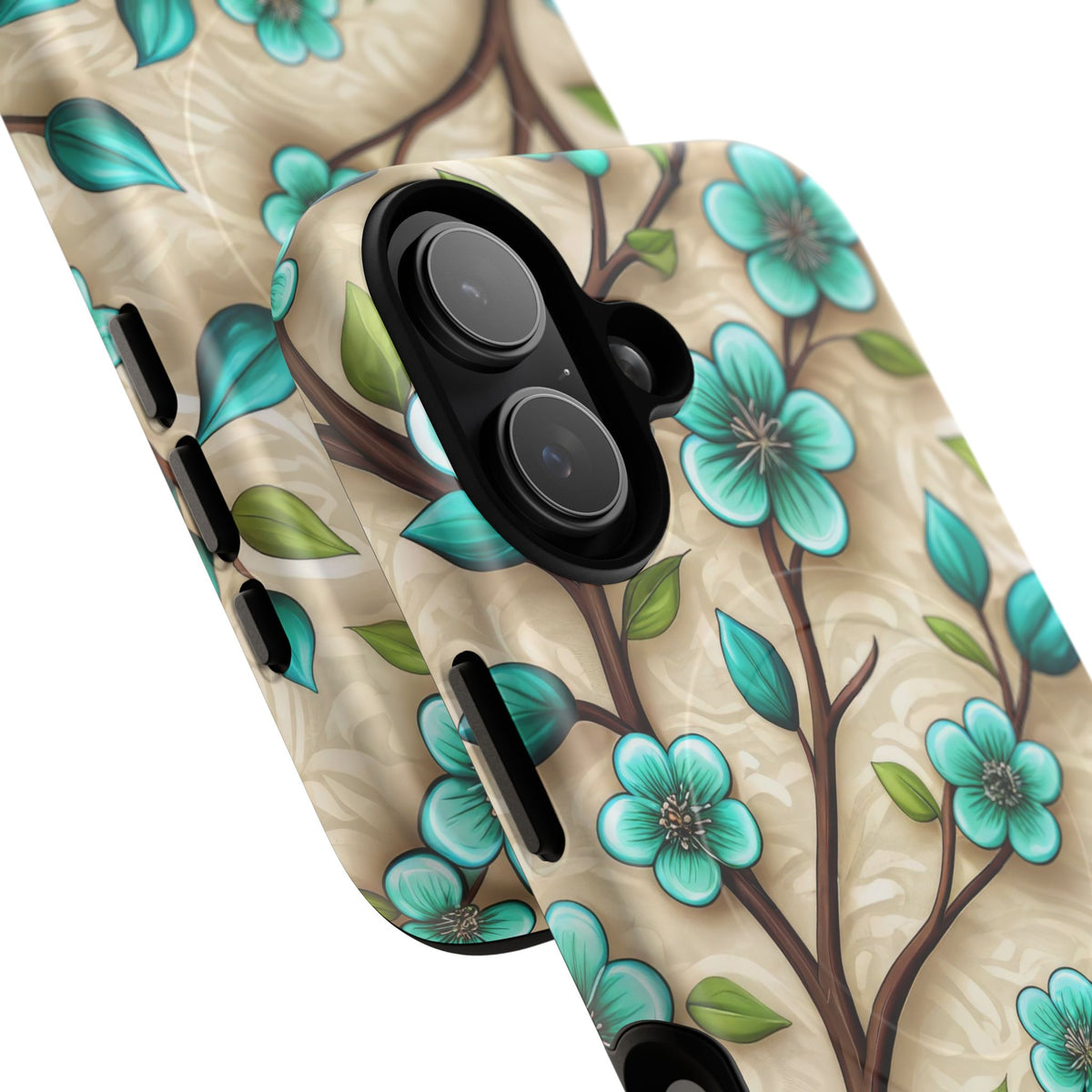 Floral Teal Blossom Tough Magnetic iPhone Case — MagSafe Protective Cover
