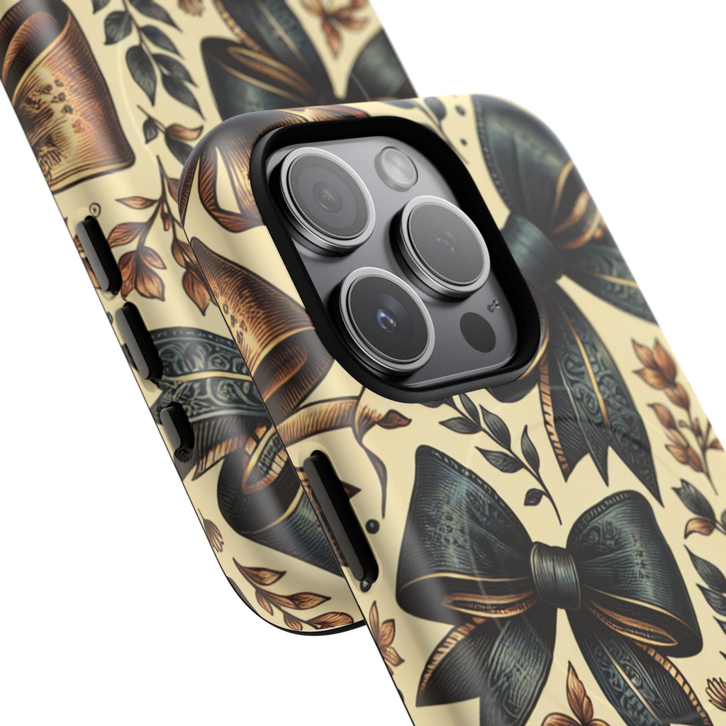 Bow Pattern Tough Magnetic Phone Case — Vintage Ribbon Floral Design