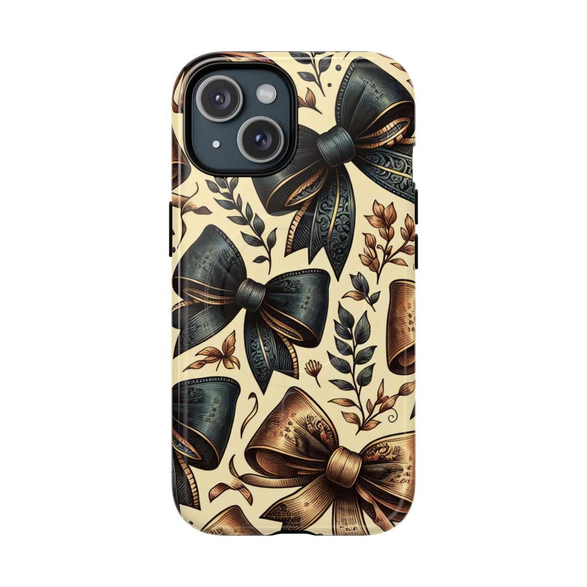 Bow Pattern Tough Magnetic Phone Case — Vintage Ribbon Floral Design