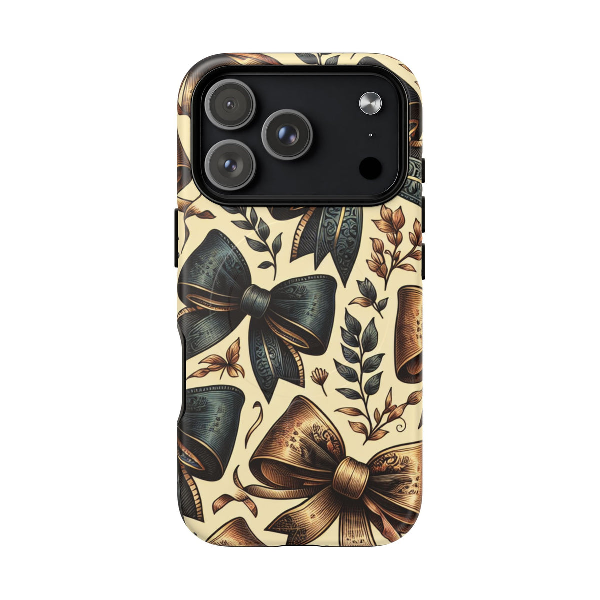 Bow Pattern Tough Magnetic Phone Case — Vintage Ribbon Floral Design