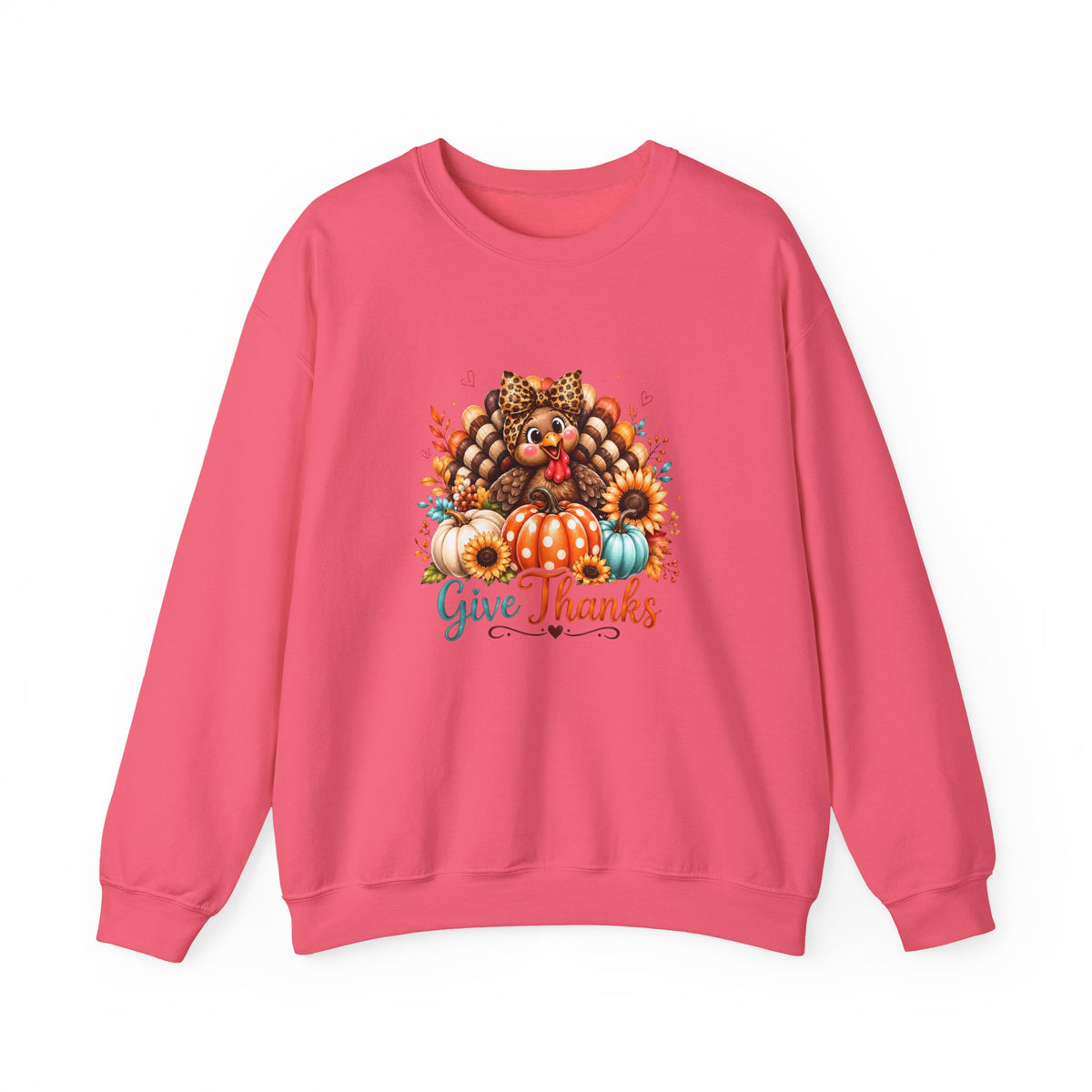 Sweatshirt — "Give Thanks" Autumn Turkey & Pumpkin Thanksgiving Crewneck