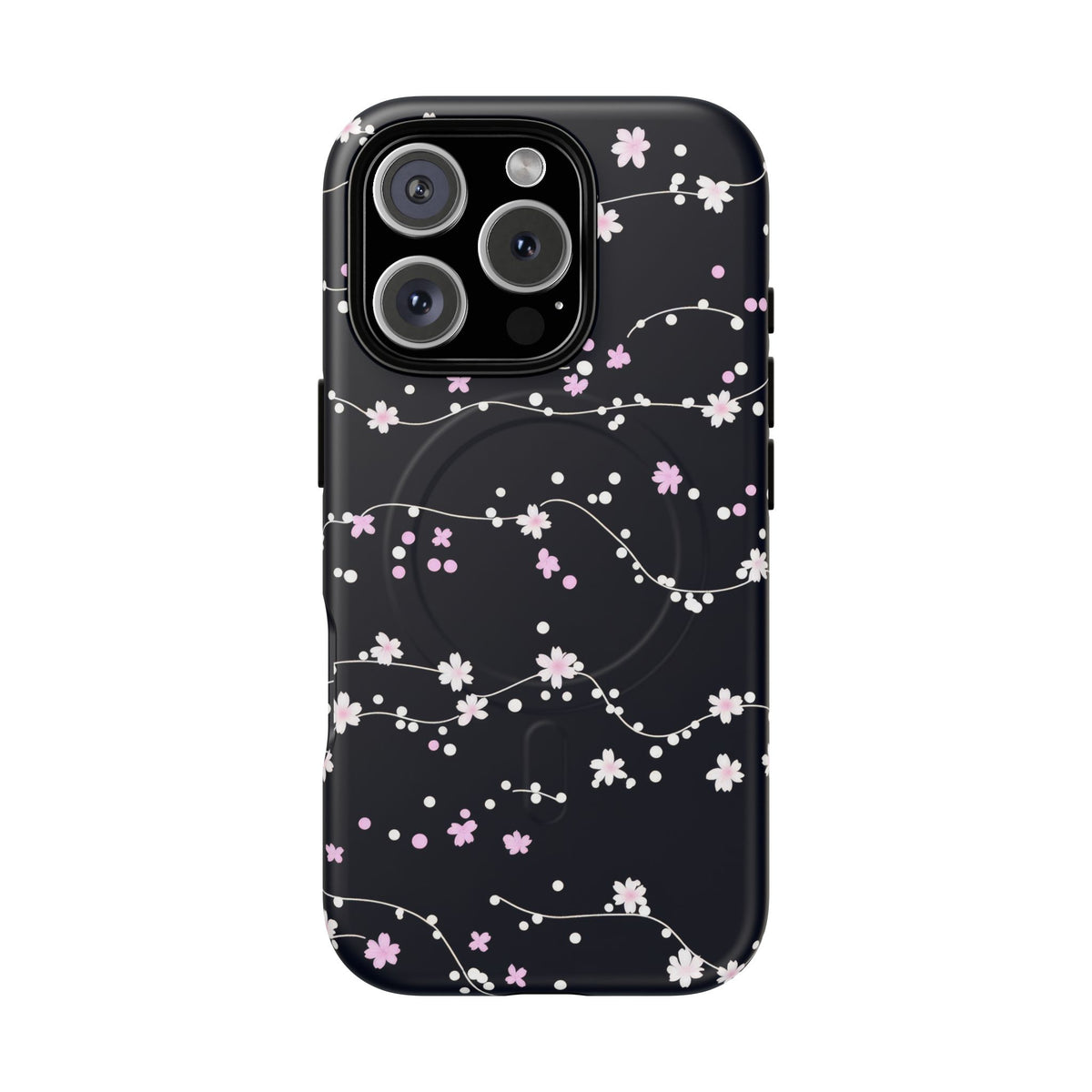 Magnetic Phone Case — Black Sakura Cherry Blossom Tough Cover