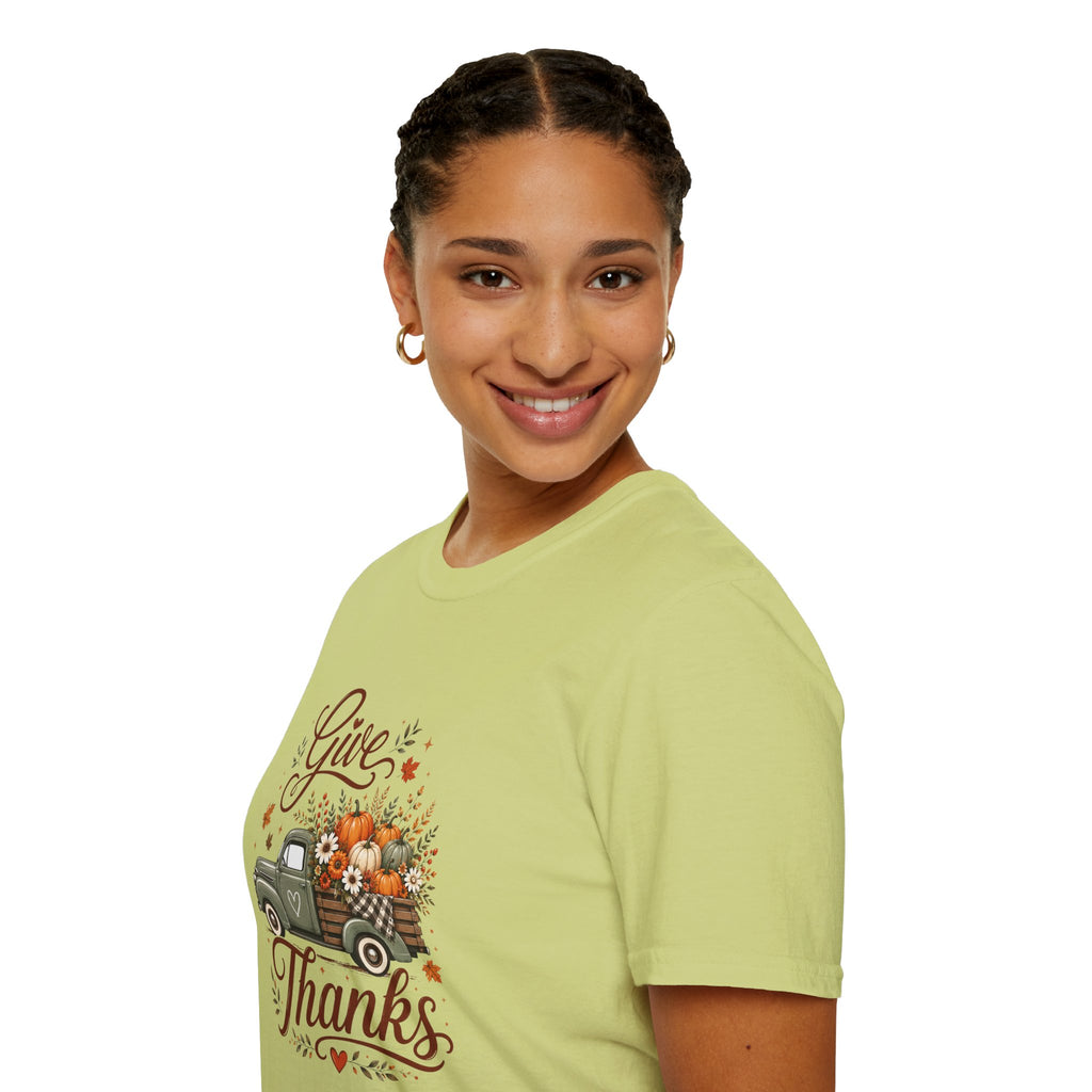 Give Thanks Fall Truck T-Shirt — Pumpkin Harvest Autumn Tee