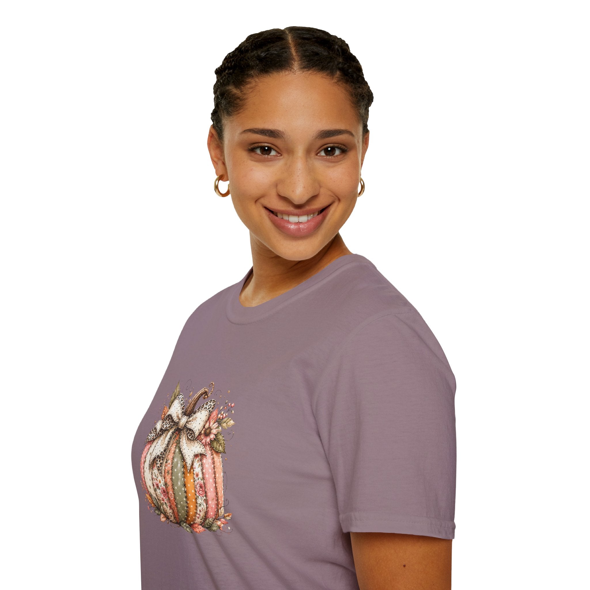 Autumn Floral Pumpkin Leopard Bow T-Shirt — Cute Fall Gift for Women Graphic Tee