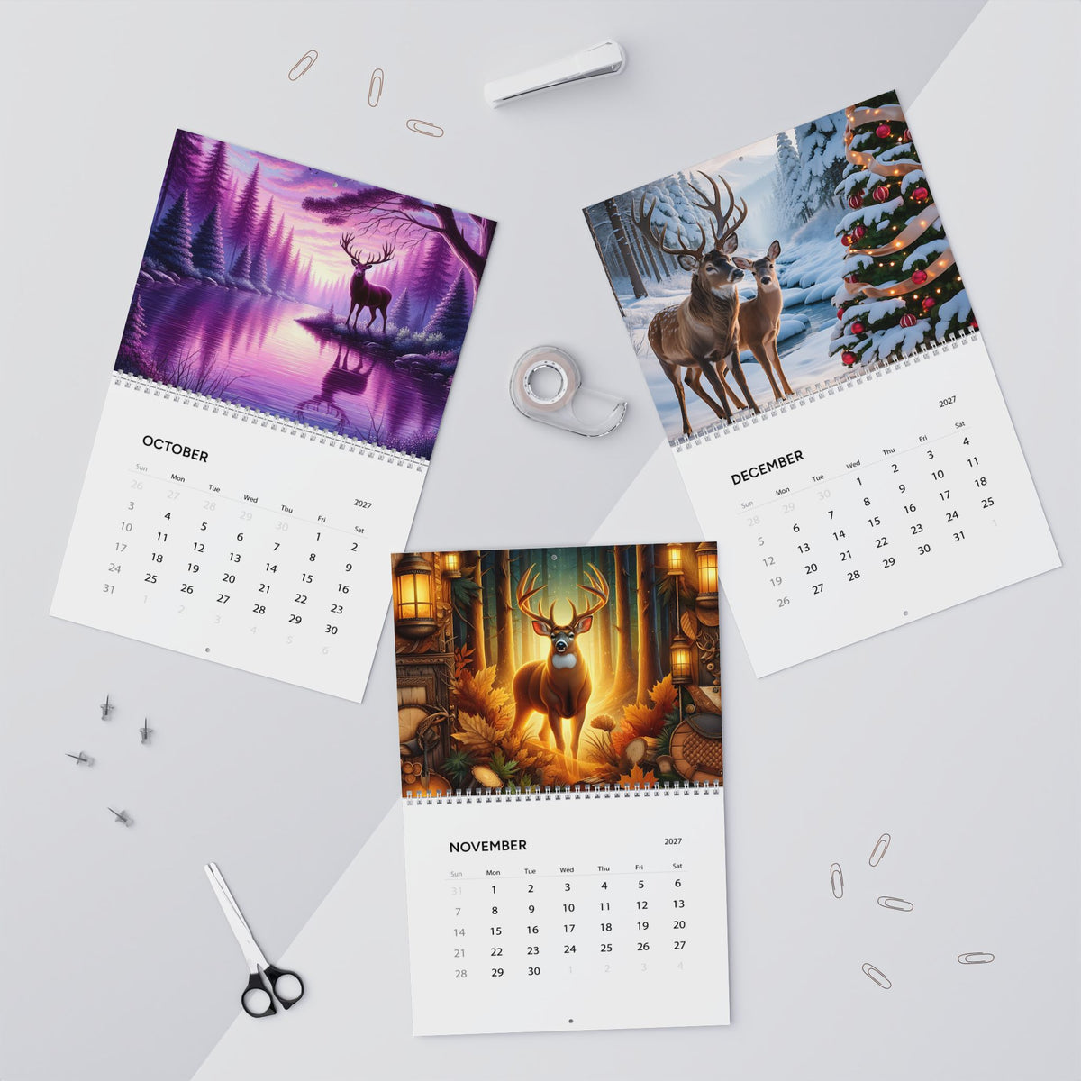 2027 Deer Art Wall Calendar — Scenic Forest & Moonlit Wildlife Monthly Planner