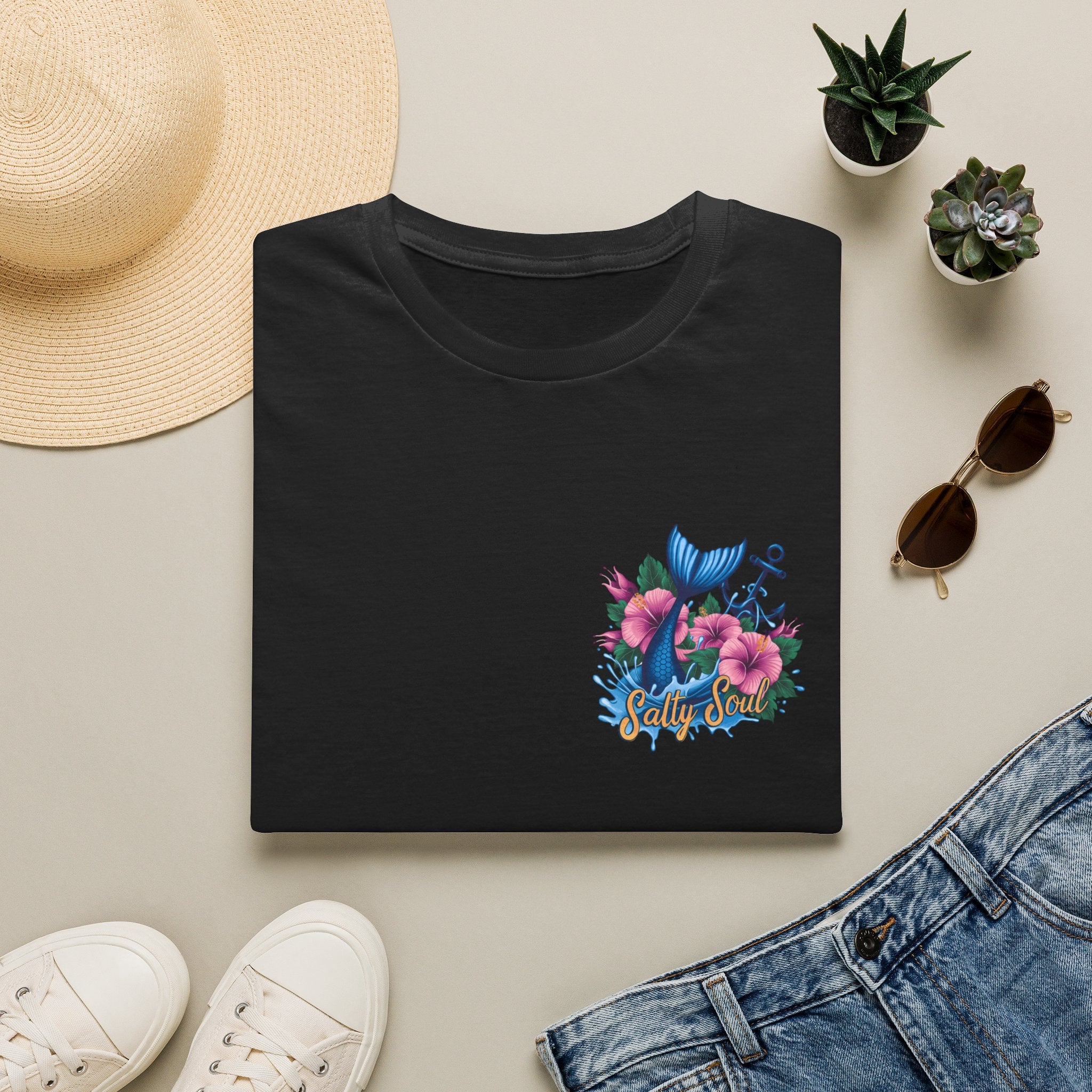 Salty Soul Mermaid Anchor Floral T-Shirt — Cute Beach Gift for Women Nautical Tee