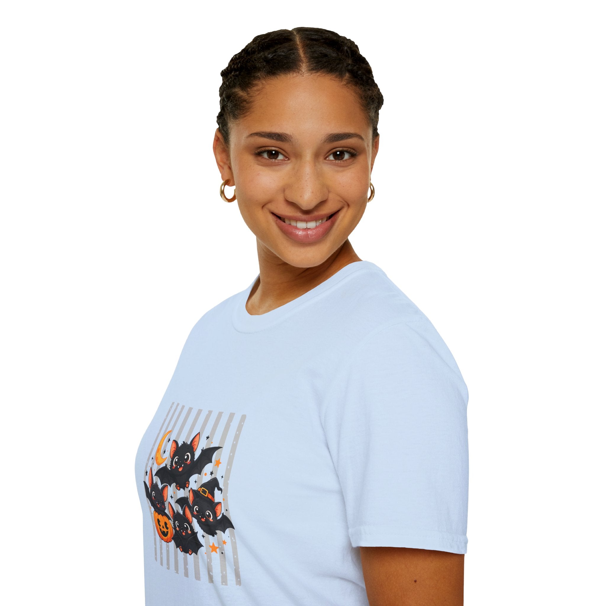 Halloween Bats Pumpkin Moon T-Shirt — Cute Spooky Gift for Women Graphic Tee