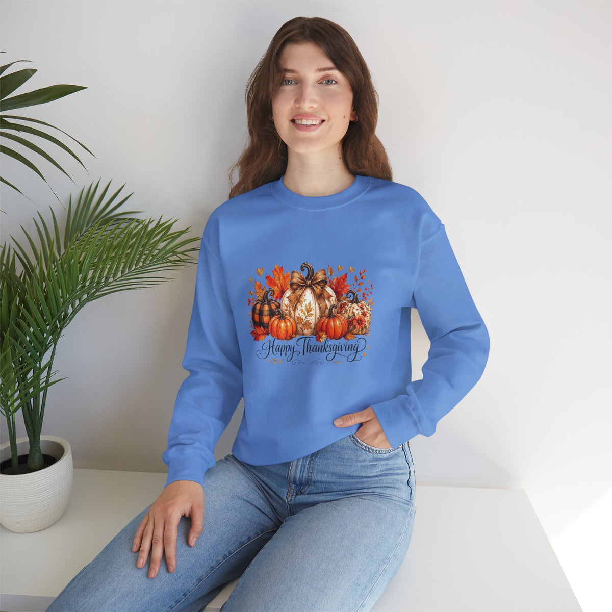 Thanksgiving Pumpkin Crewneck Sweatshirt — Happy Thanksgiving Harvest Design