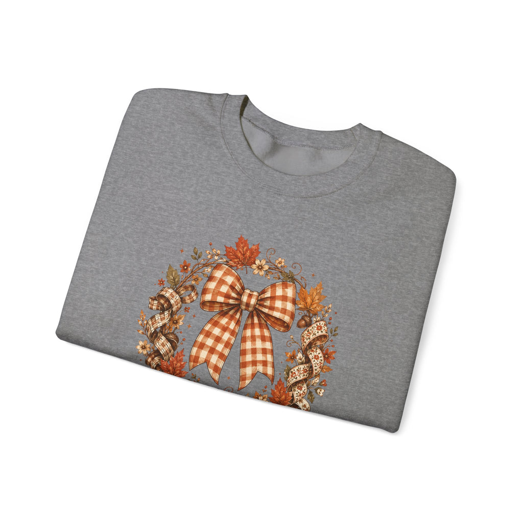 Cozy Autumn Plaid Bow Wreath Crewneck Sweatshirt