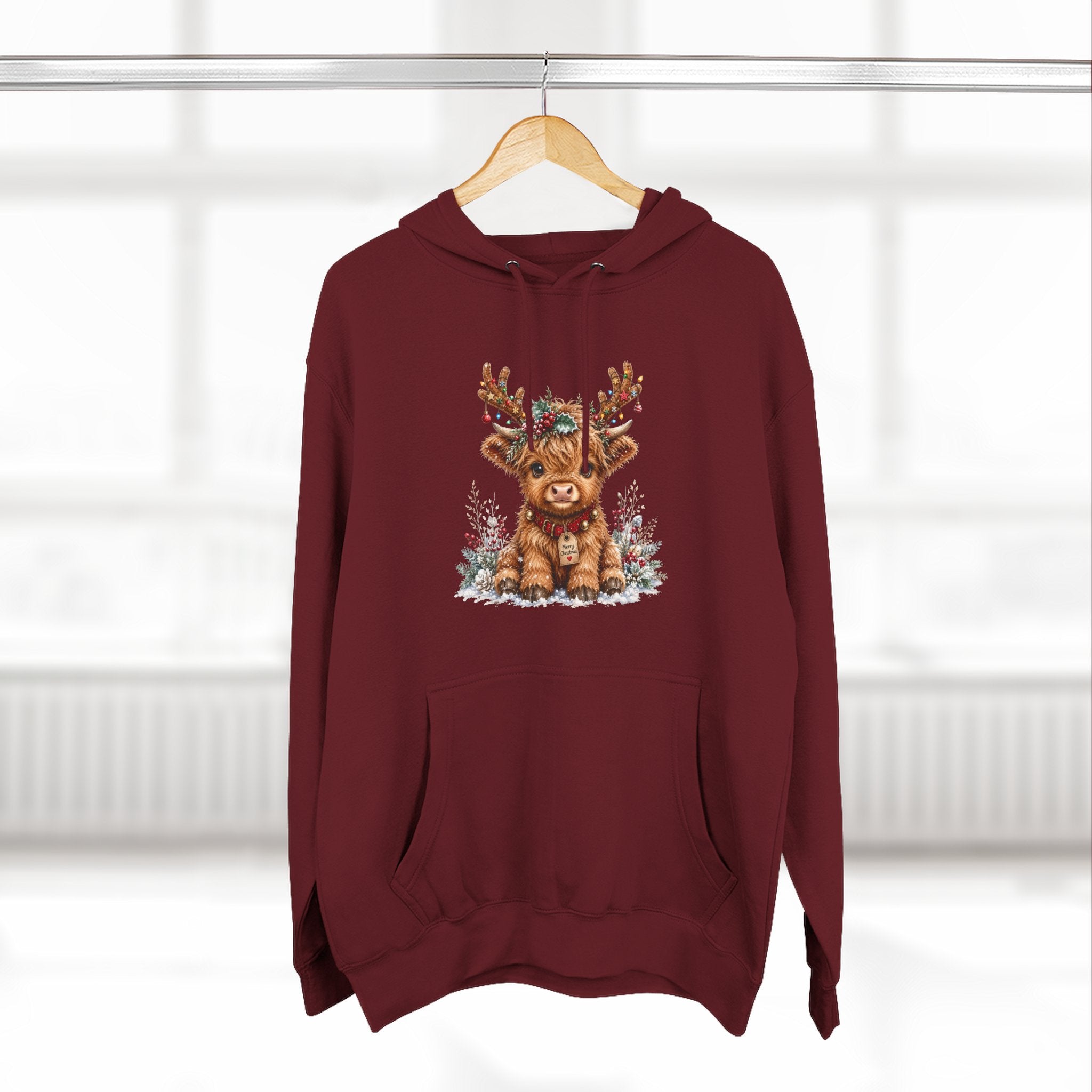 Cute Reindeer Fleece Hoodie - Christmas Woodland Holiday Sweatshirt