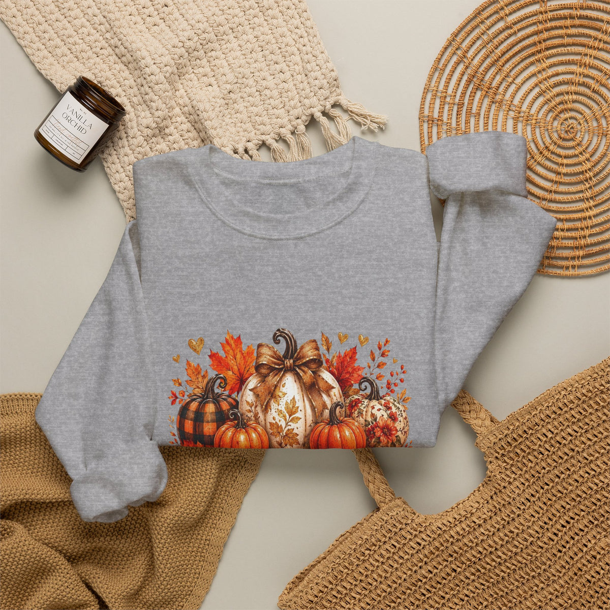 Thanksgiving Pumpkin Crewneck Sweatshirt — Happy Thanksgiving Harvest Design