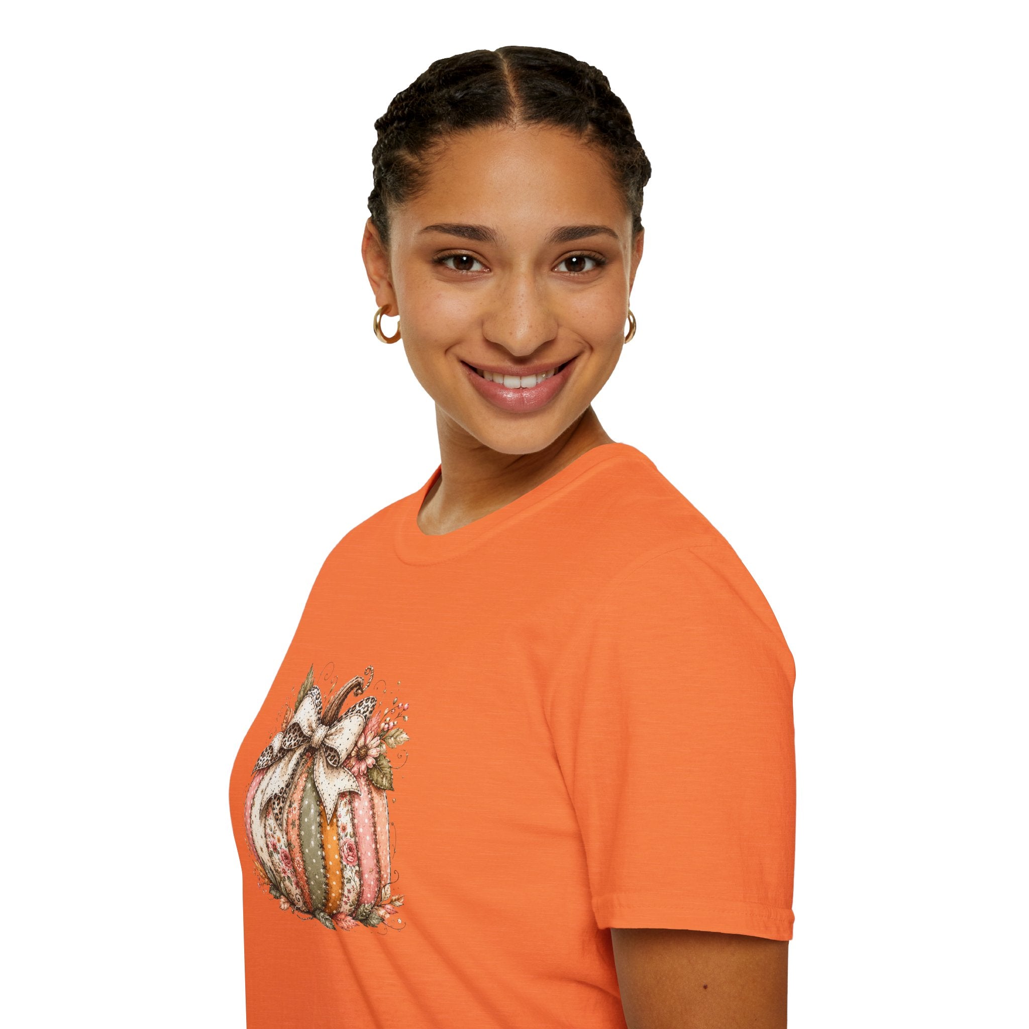 Autumn Floral Pumpkin Leopard Bow T-Shirt — Cute Fall Gift for Women Graphic Tee
