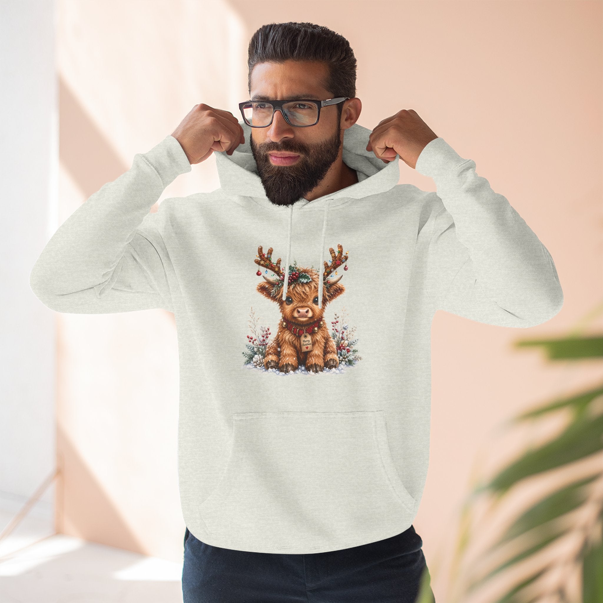 Cute Reindeer Fleece Hoodie - Christmas Woodland Holiday Sweatshirt