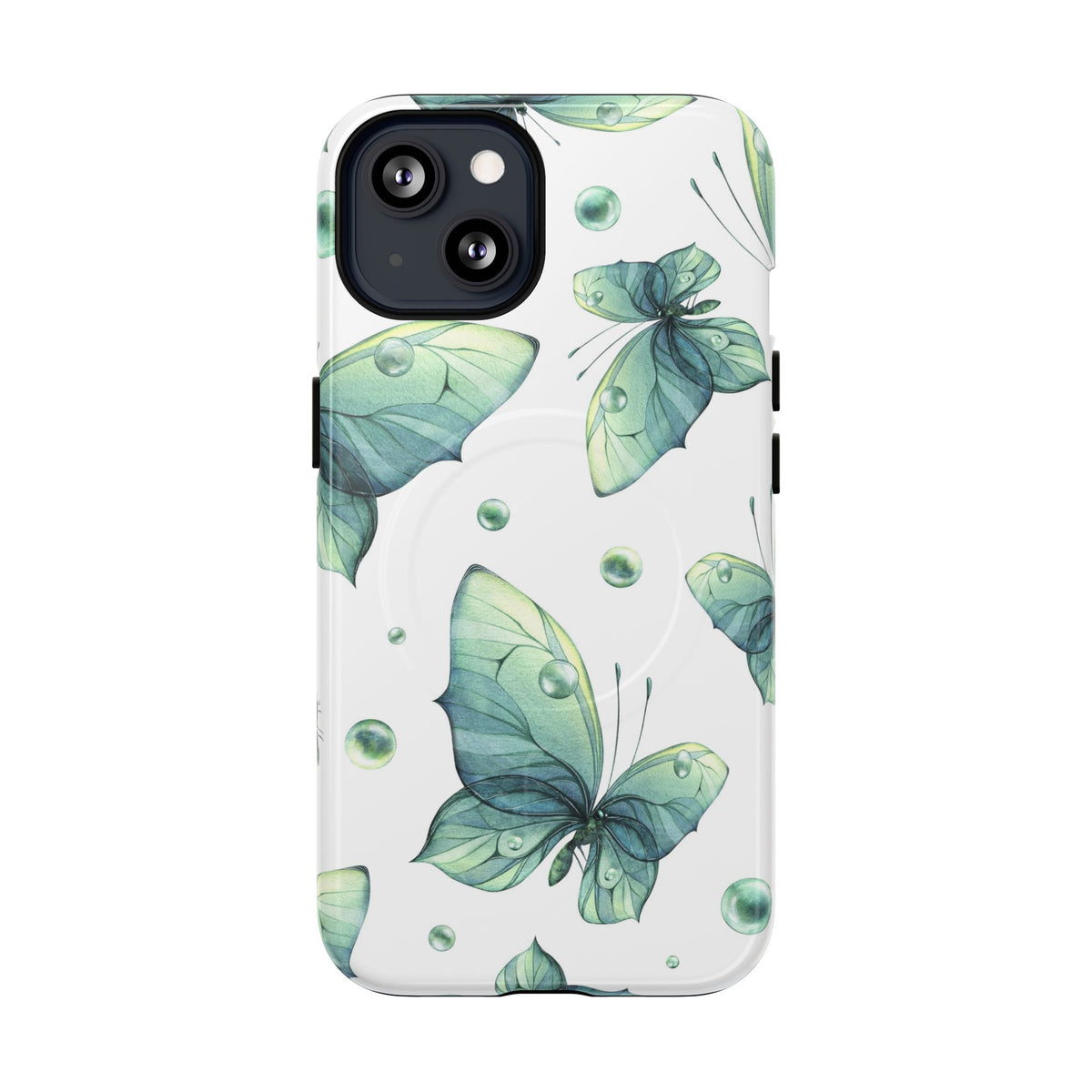 Butterfly Watercolor Magnetic Phone Case — Green Floral Tough Protective Cover