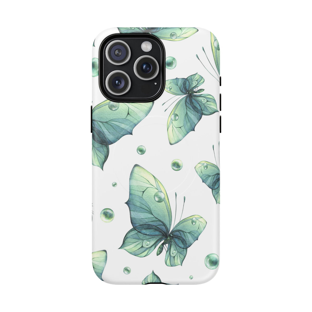 Butterfly Watercolor Magnetic Phone Case — Green Floral Tough Protective Cover