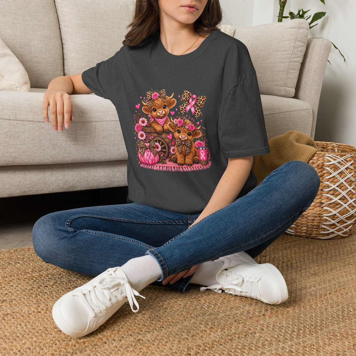 Breast Cancer Awareness Highland Cow T-Shirt