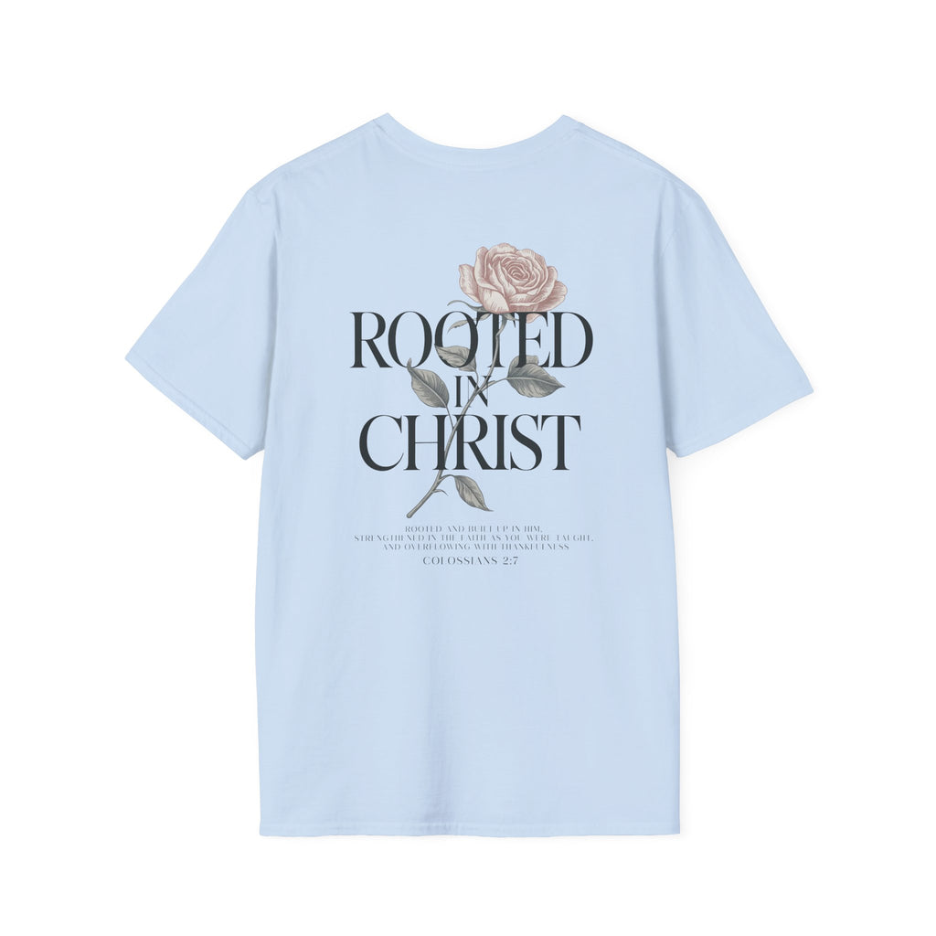 Rooted in Christ Floral T-Shirt — Christian Gift for Women Faith Graphic Tee