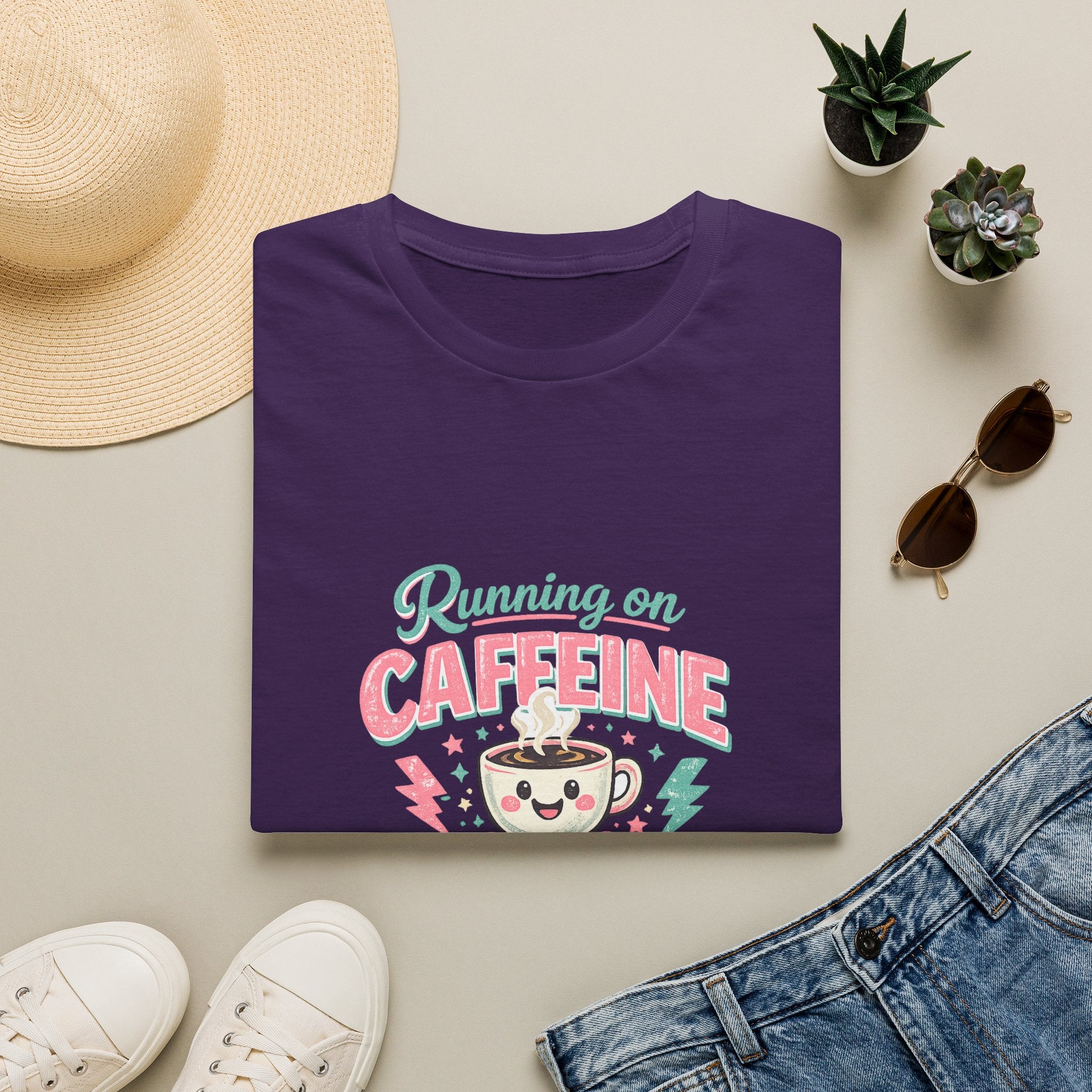 Running on Caffeine & Chaos T-Shirt — Funny Gift for Coffee Loving Moms Graphic Tee