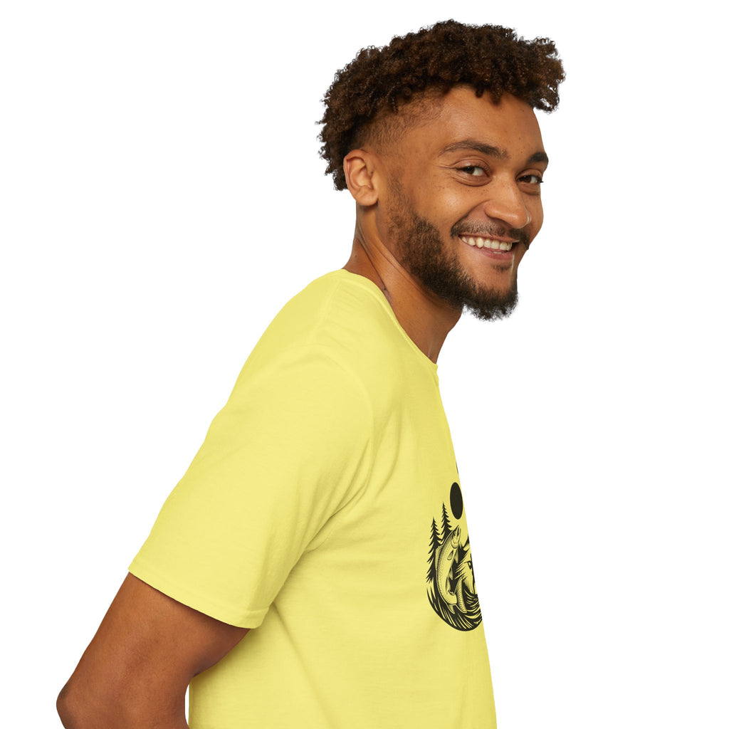 Deer & Fish Forest Silhouette T-Shirt — Rustic Outdoor Gift for Hunters Graphic Tee