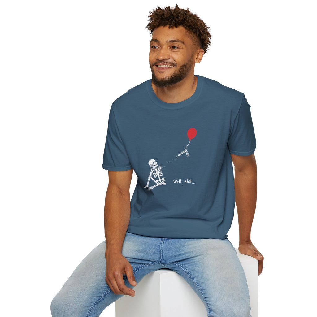 Funny Skeleton Balloon T-Shirt, Well Shit Graphic Tee