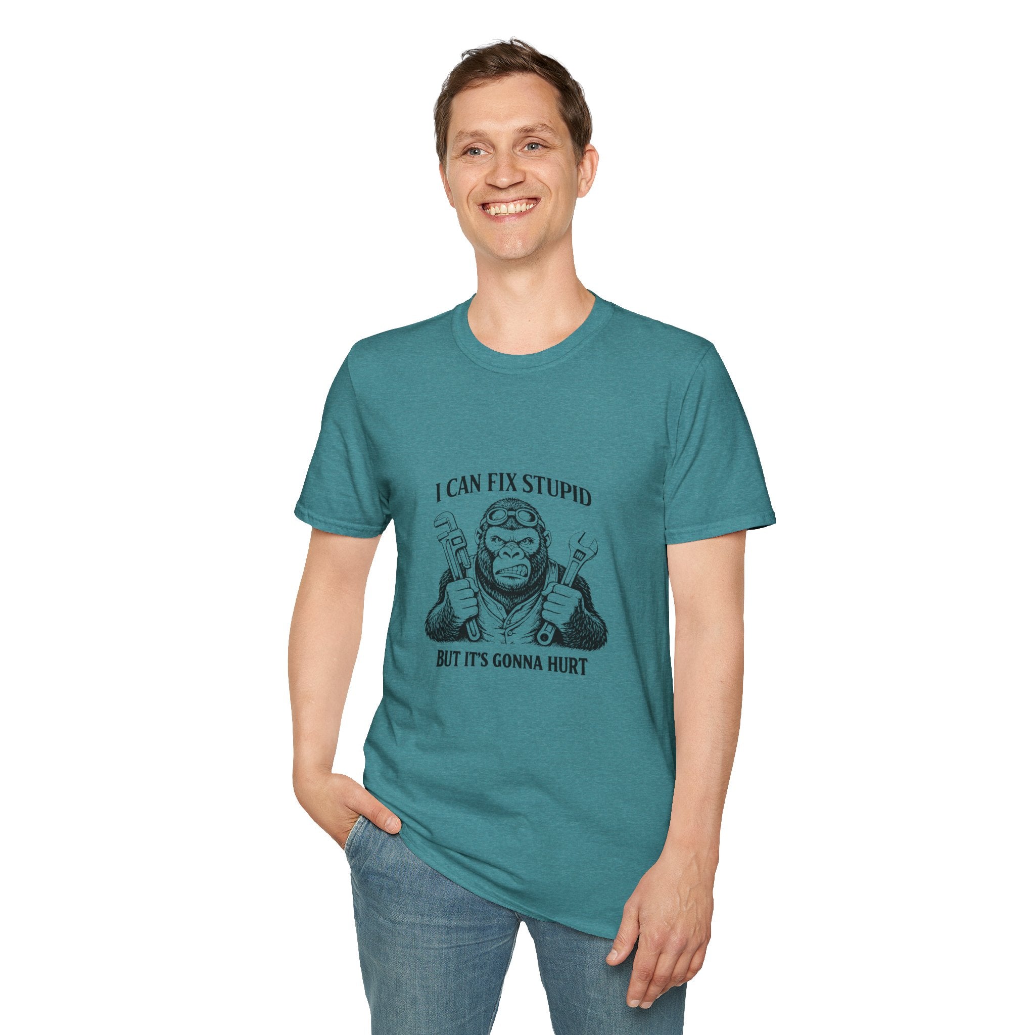 I Can Fix Stupid T-Shirt — Funny Mechanic Gift for Him Monkey Graphic Tee