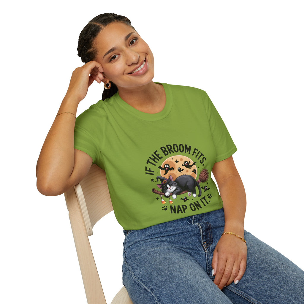 If the Broom Fits Nap on It Cat T-Shirt — Funny Halloween Gift for Women Witchy Tee