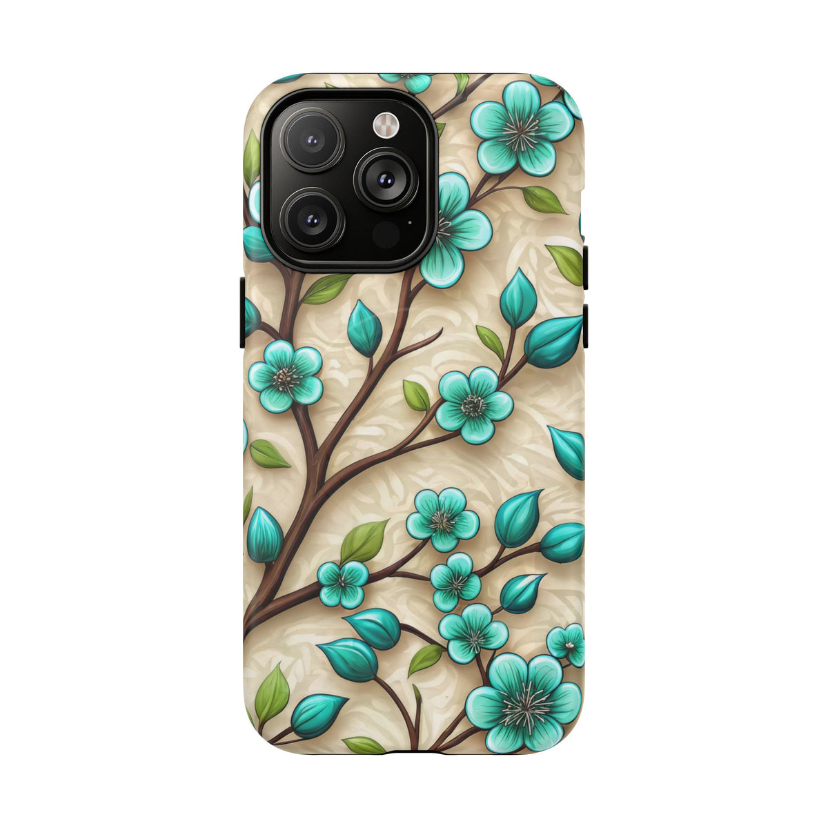 Floral Teal Blossom Tough Magnetic iPhone Case — MagSafe Protective Cover