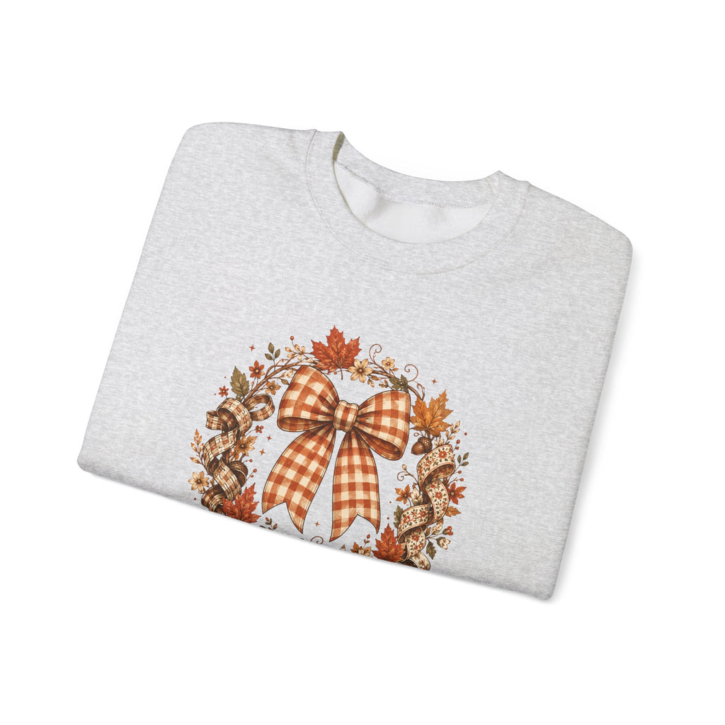 Cozy Autumn Plaid Bow Wreath Crewneck Sweatshirt
