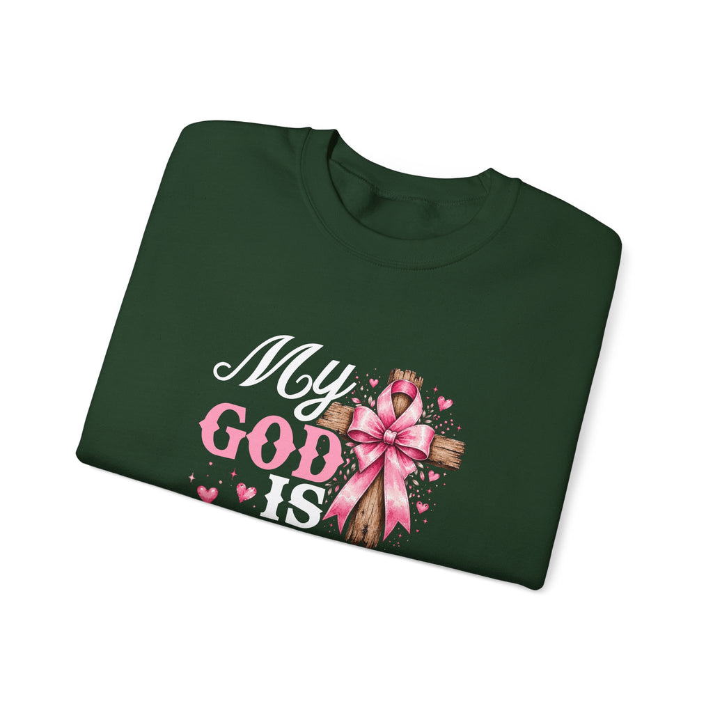 My God Is Bigger Than Cancer Breast Cancer Awareness Crewneck Sweatshirt