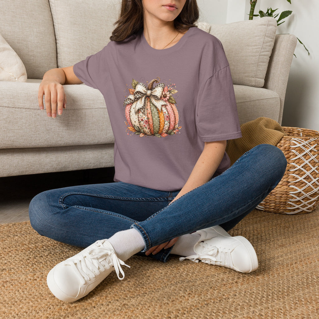 Autumn Floral Pumpkin Leopard Bow T-Shirt — Cute Fall Gift for Women Graphic Tee