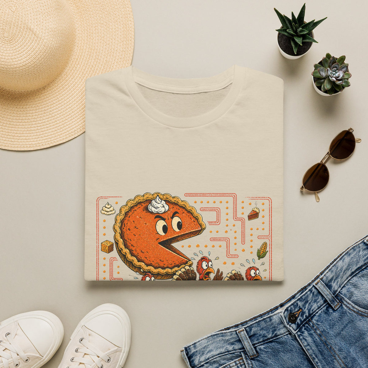 Retro Pie Monster T-Shirt — Funny Pac-Maze Dessert Gamer Tee