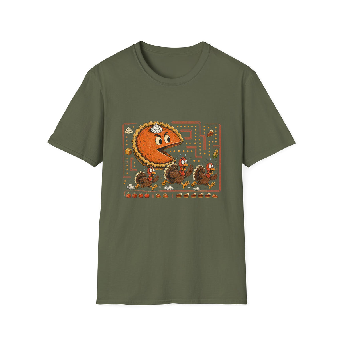 Retro Pie Monster T-Shirt — Funny Pac-Maze Dessert Gamer Tee
