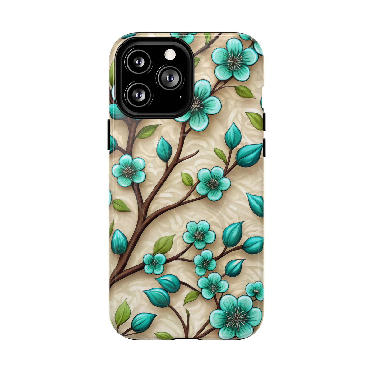 Floral Teal Blossom Tough Magnetic iPhone Case — MagSafe Protective Cover