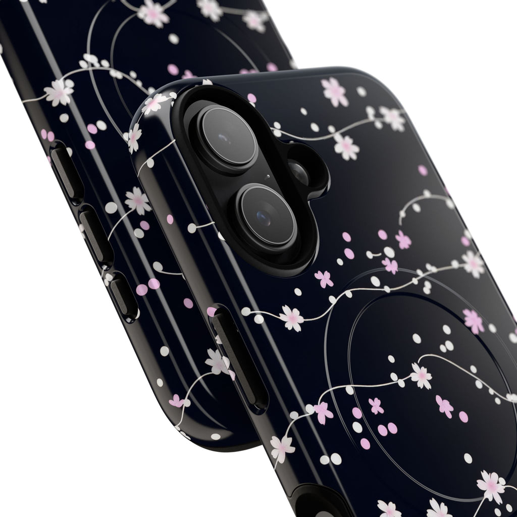 Magnetic Phone Case — Black Sakura Cherry Blossom Tough Cover