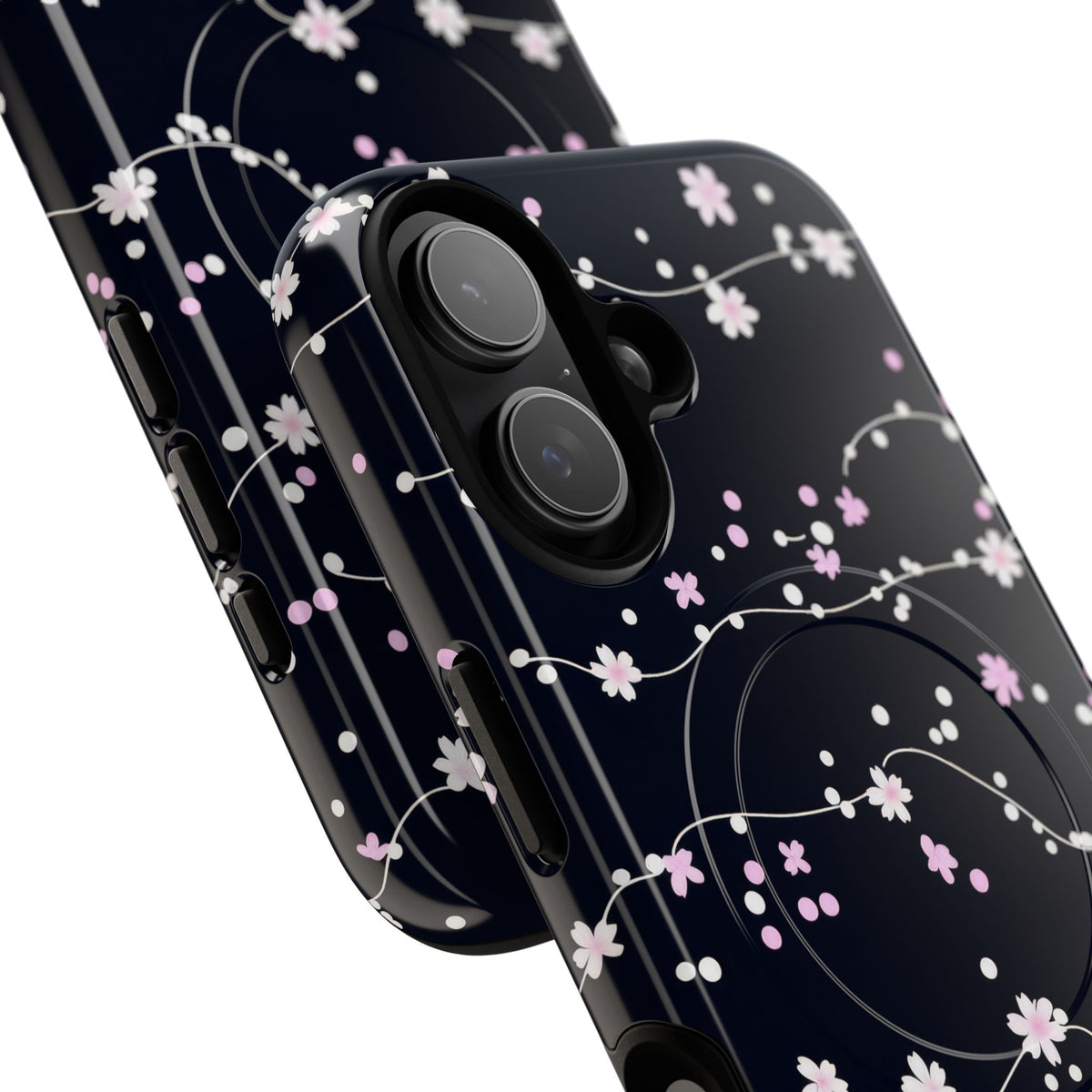 Magnetic Phone Case — Black Sakura Cherry Blossom Tough Cover