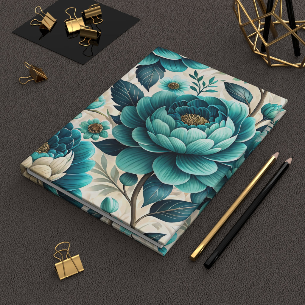 Teal Floral Hardcover Journal — Botanical Bloom Notebook for Gifts & Journaling